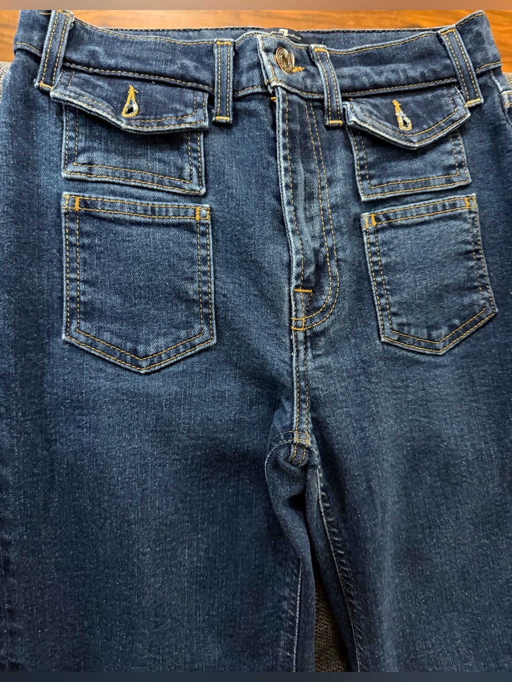 7 for All Mankind Dark Blue Denim Jeans with Front Patch Pockets